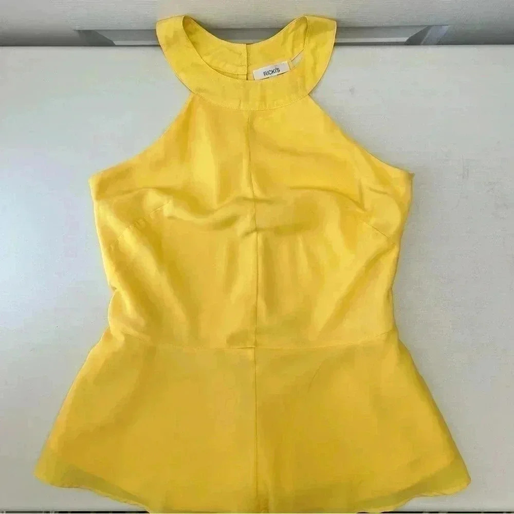 Ricki’s Yellow Halter Neck Sleeveless Peplum Top Flowy Blouse 0/XS - Picture 15 of 15